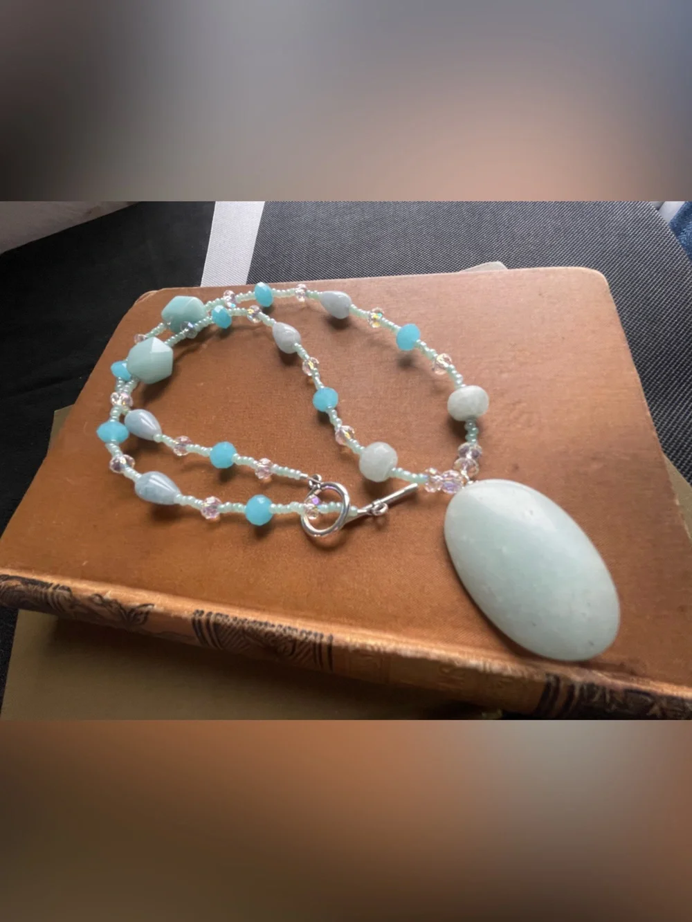 Handmade Mint Green Bead Necklace and Earring Set